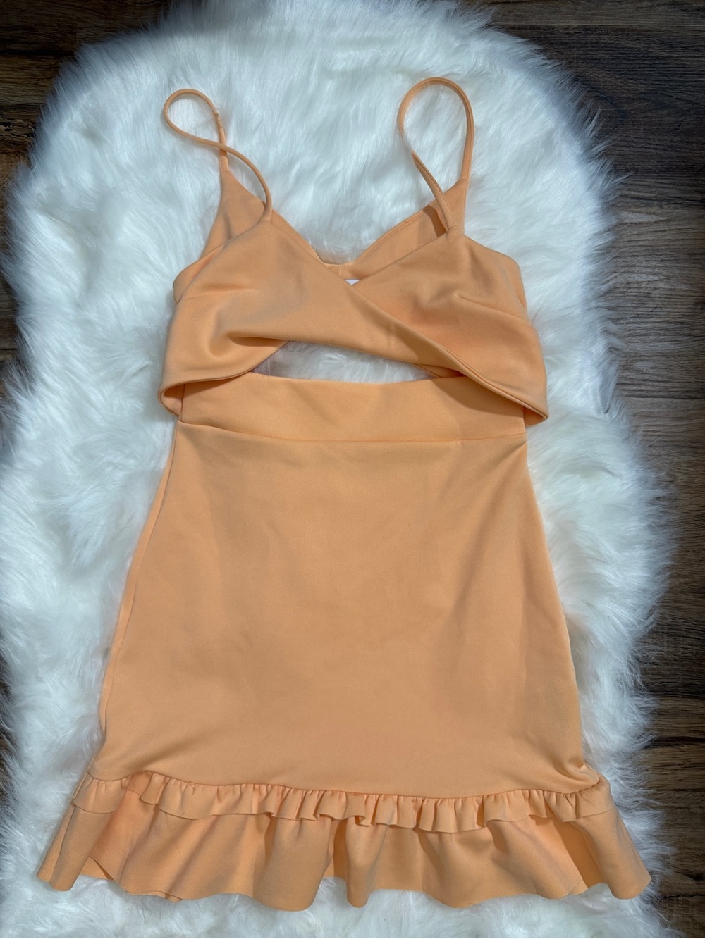 ASOS Design Peach Crossover Cutout Ruffle Mini Dress Size 4